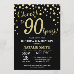 Invitación al diamante de 90 cumpleaños en negro y