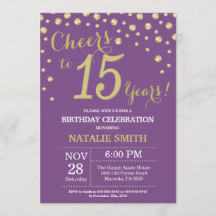 Invitación al Diamante de los 15 Años Púrpura y Or