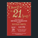 Invitación al Diamante de los 21 Años de Rojo y Or<br><div class="desc">Invitación de cumpleaños 21 con fondo de diamante Purpurina rojo y oro. Confetti de oro. Cumpleaños de adultos. Cumpleaños de hombres o mujeres. Para más personalización,  haga clic en el botón "Personalizar" y utilice nuestra herramienta de diseño para modificar esta plantilla.</div>