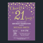 Invitación al diamante morado y dorado 21 cumpleañ<br><div class="desc">Invitación de cumpleaños 21 con fondo de diamantes morado y Purpurina de oro. Confetti de oro. Cumpleaños de adultos. Cumpleaños de hombres o mujeres.
Para más personalización,  haga clic en el botón "Personalizar" y utilice nuestra herramienta de diseño para modificar esta plantilla.</div>