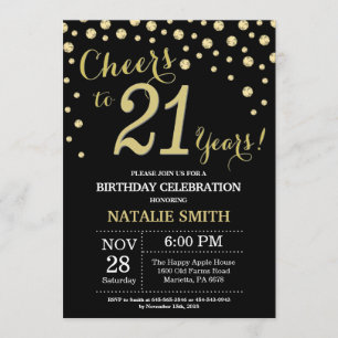 Invitación al diamante negro y dorado 21 cumpleaño