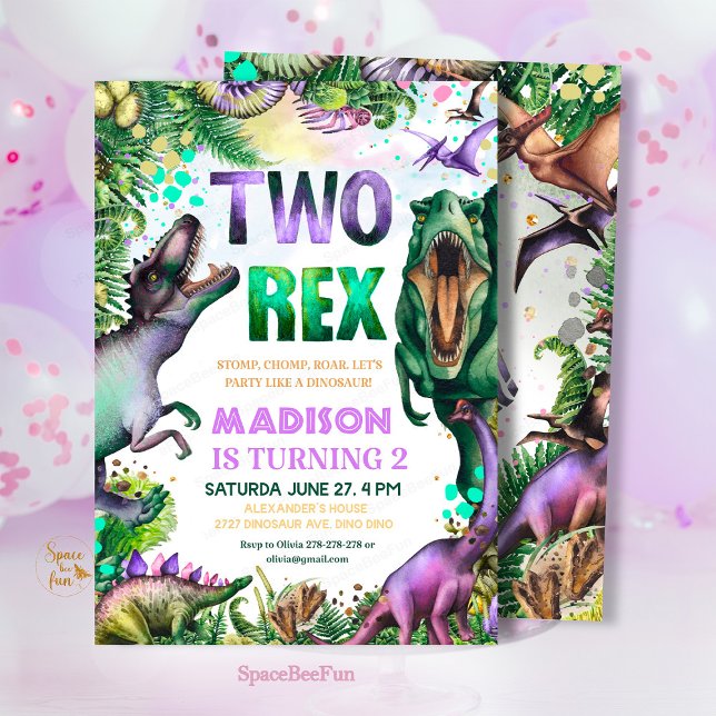 Invitación al Dinosaurio Rex DOS  Fiesta de Dinosa (Dinosaur TWO Rex Invitation,Boy Dinosaur Party,birthday invitation Dino,Tropical Two rex birthday,di)