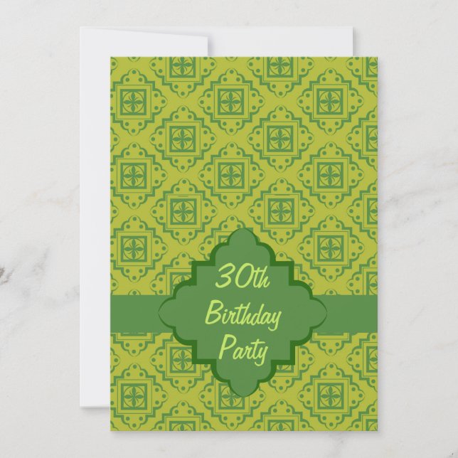 Invitación al diseño arabesco de Olive Green 30 cu (Anverso)