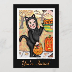 Invitación al disfraz de Halloween para gato negro