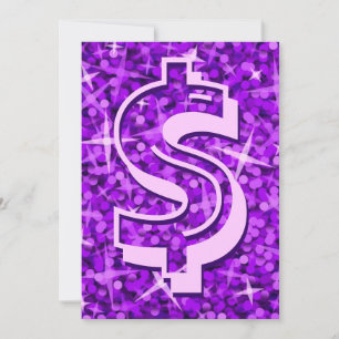 Invitación '$' al dólar morado glitz
