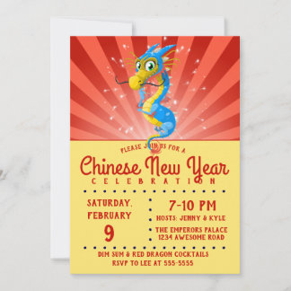 Invitación al dragón azul de Año Nuevo chino
