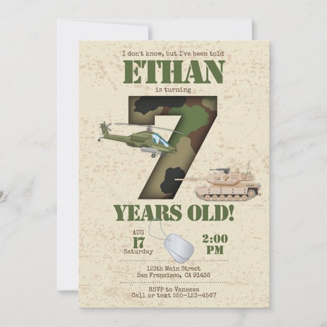 Invitación al ejército - 7° cumpleaños (Anverso)