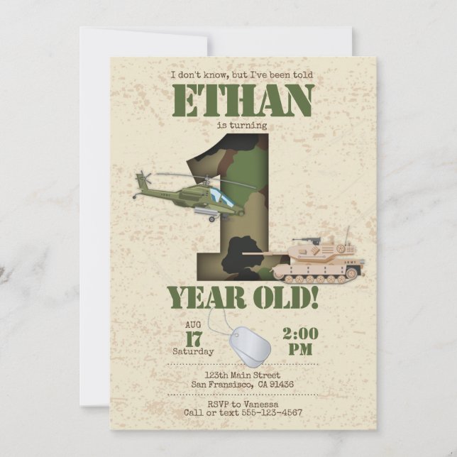 Invitación al ejército - Primer cumpleaños (Anverso)