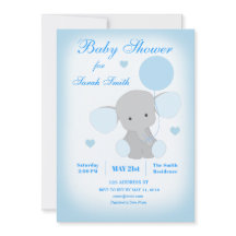 Invitación al elefante azul de Baby Shower Boy