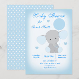 Invitación al elefante azul de Baby Shower Boy