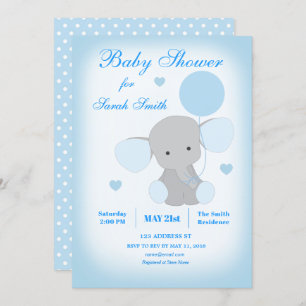 Invitación al elefante azul de Baby Shower Boy