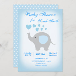 Invitación al elefante azul de Baby Shower Boy