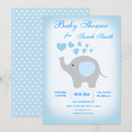 Invitación al elefante azul de Baby Shower Boy