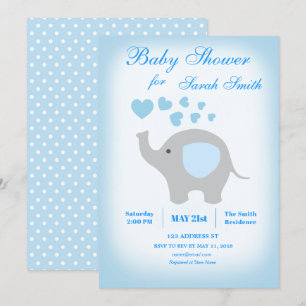 Invitación al elefante azul de Baby Shower Boy