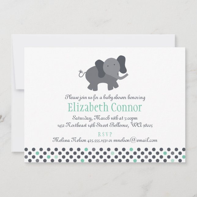 invitación al elefante (cumpleaños o ducha de bebé (Anverso)