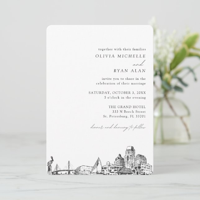 Invitación al elegante Skyline Boda de San Petersb (Anverso de pie)
