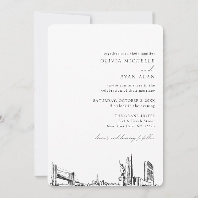 Invitación al elegante Skyline del Boda de la ciud (Anverso)