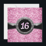 Invitación al Emblema de Cinta Dulce Purpurina Ros<br><div class="desc">Invitación a Emblema de 16 Cintas Dulce Purpurina Rosa. Personalizar con cualquier texto.</div>