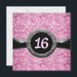 Invitación al Emblema de Cinta Dulce Purpurina Ros<br><div class="desc">Invitación a Emblema de 16 Cintas Dulce Purpurina Rosa. Personalizar con cualquier texto.</div>