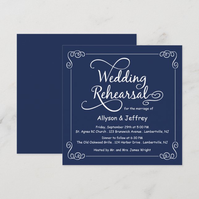 Invitación al ensayo del Boda azul de medianoche (Anverso / Reverso)