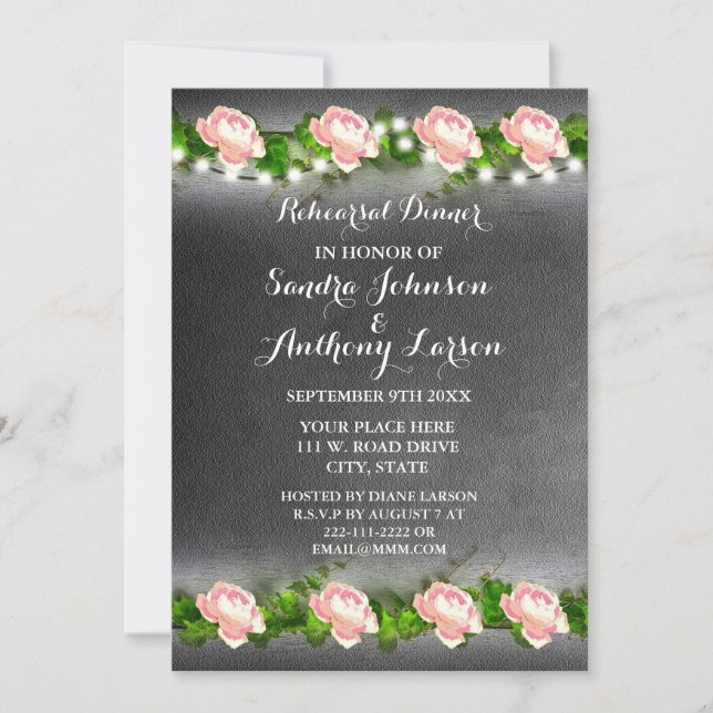 Invitación al ensayo del Boda Rosa de Chalkboard (Anverso)