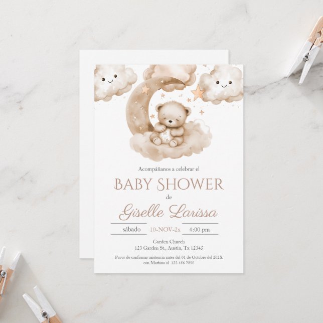 Invitación al español del Chica de Baby Shower de  (Anverso/Reverso In Situ)