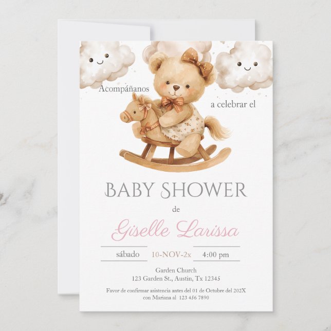 Invitación al español del Chica de Baby Shower de  (Anverso)