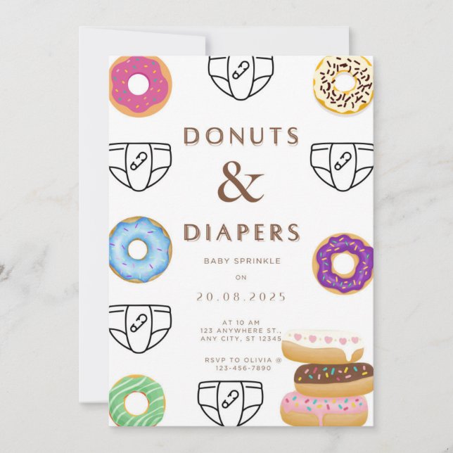 Invitación al espectáculo de bebé Donuts & Diapers (Anverso)