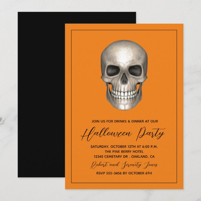 Invitación al esqueleto de la fiesta de Halloween (Anverso / Reverso)