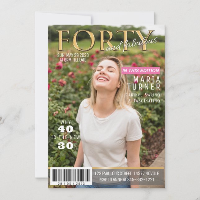 Invitación al estilo de revista cuarenta y fabulos (Anverso)