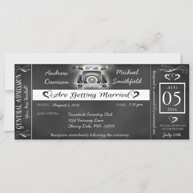 Invitación al estilo de tickets del Boda gay (Anverso)