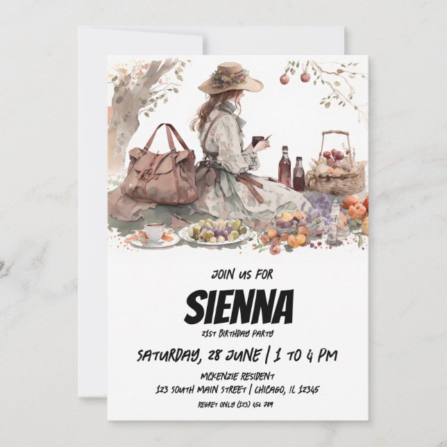 Invitación al estilo victoriano de verano picnic (Anverso)