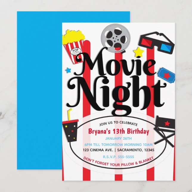 Invitación al evento de cine de la fiesta de cumpl (Anverso / Reverso)