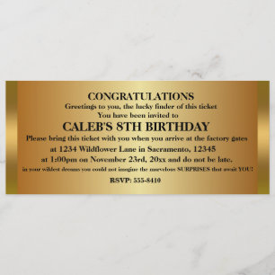 Invitación al evento de cumpleaños GOLDEN TICKET