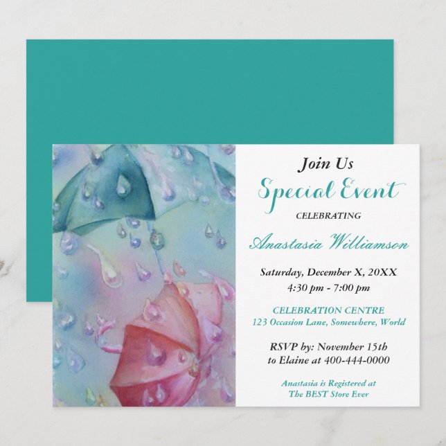 INVITACIÓN AL EVENTO DE FIESTA DE BAÑO DE LLUVIA (Anverso / Reverso)