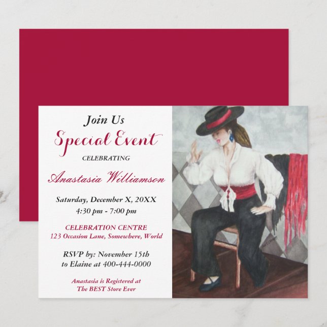 INVITACIÓN AL EVENTO DE FIESTA DE NEGRO Y BLANCO (Anverso / Reverso)