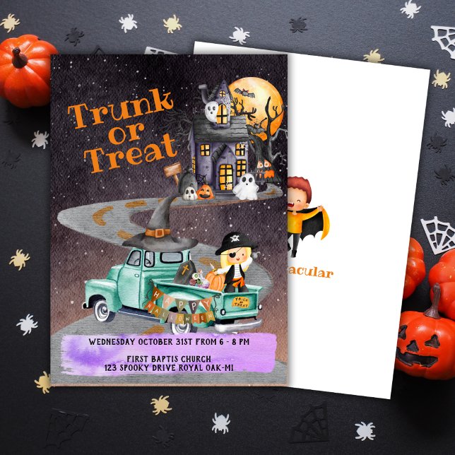 Invitación al evento de Halloween Trunk O Trate A  (Halloween Event Invitation Trunk Or Treat Kids)