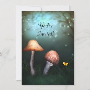 Invitación al evento del jardín encantado de hongo
