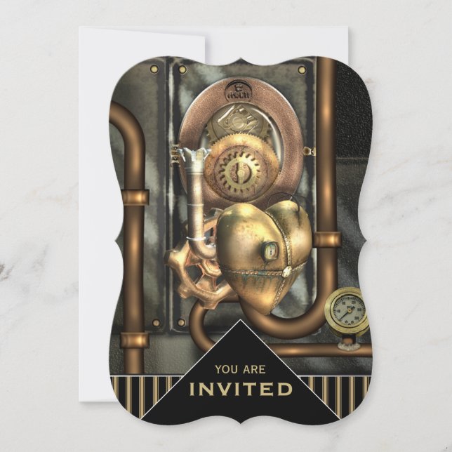 Invitación al evento mecánico del corazón Steampun (Anverso)