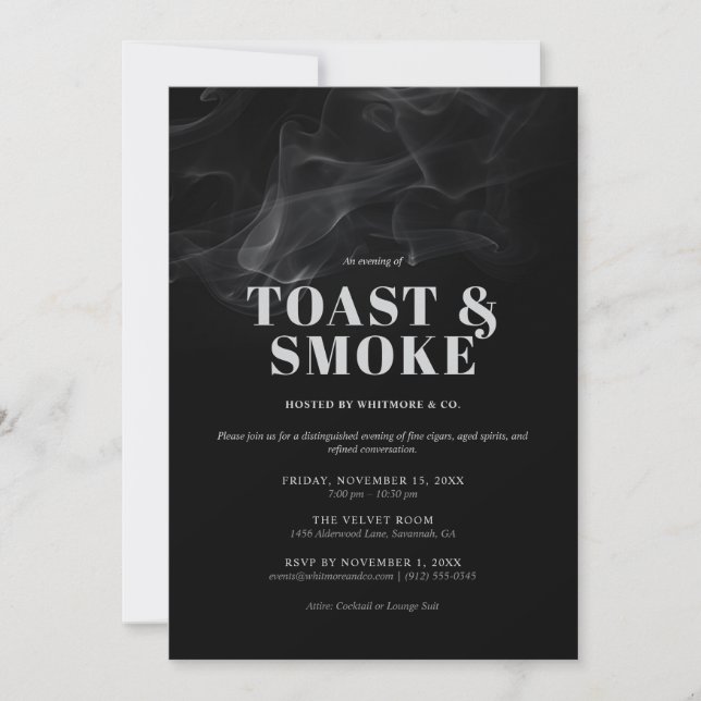 Invitación al evento Toast and Smoke (Anverso)