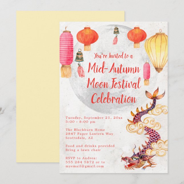 Invitación al Festival Chino de la Luna de Mitad d (Anverso / Reverso)