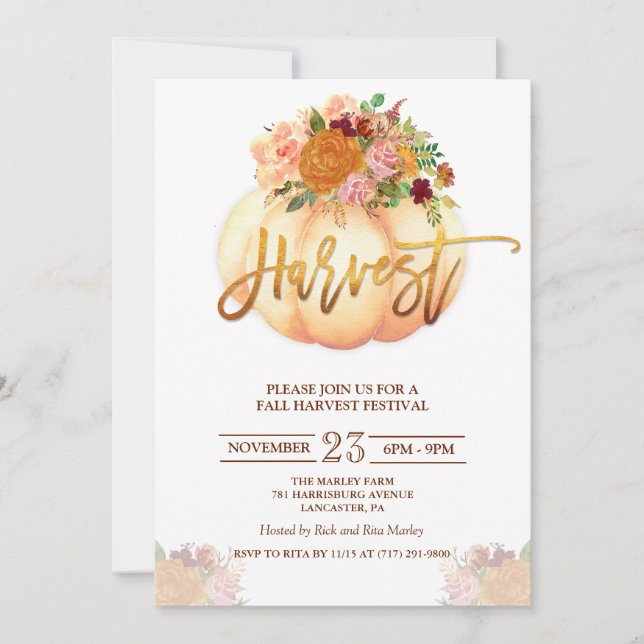 Invitación al Festival de Cosecha de Calabaza Flor (Anverso)