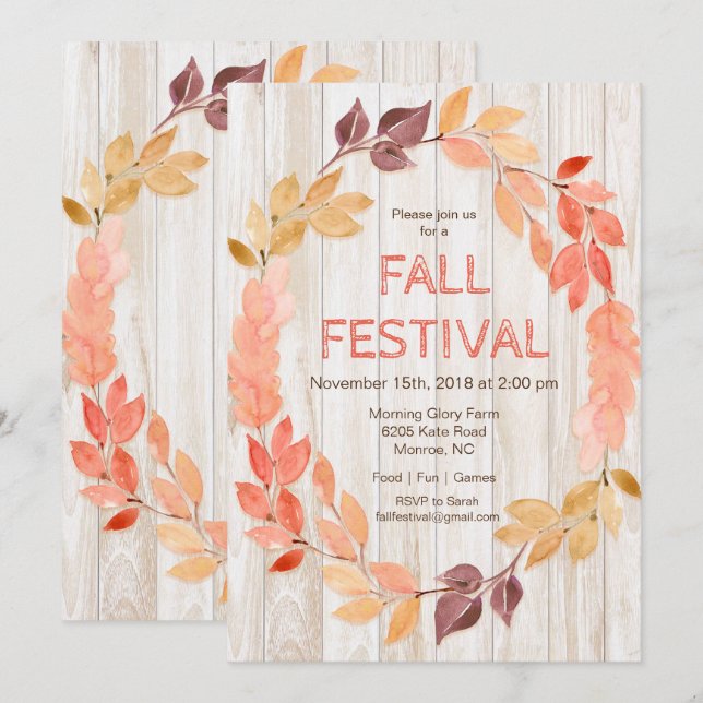 Invitación al Festival de Otoño de Hojas de Otoño (Anverso / Reverso)