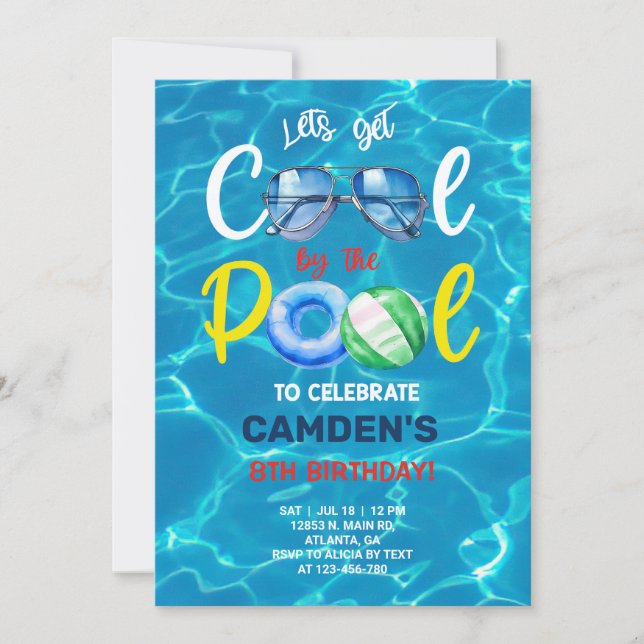 Invitación al fiesta de la piscina para el cumplea (Anverso)