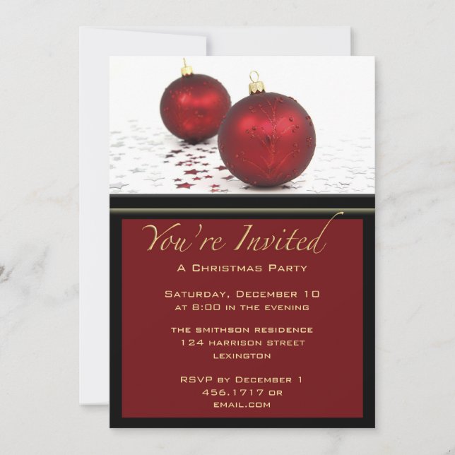 Invitación al Fiesta Navidades Red Baubles (Anverso)