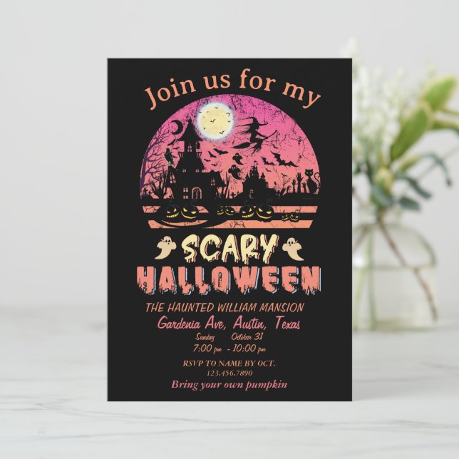 Invitación al Fiesta nocturno de Halloween Scary (Anverso de pie)