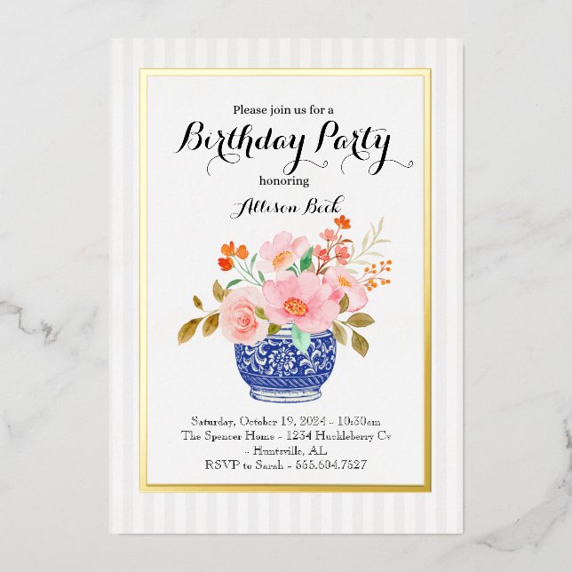 Invitación al florero de Chinoiserie (Anverso)