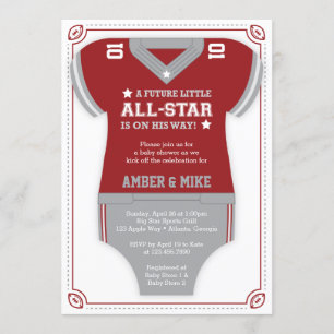 Invitación al Fútbol Baby Shower, rojo, gris
