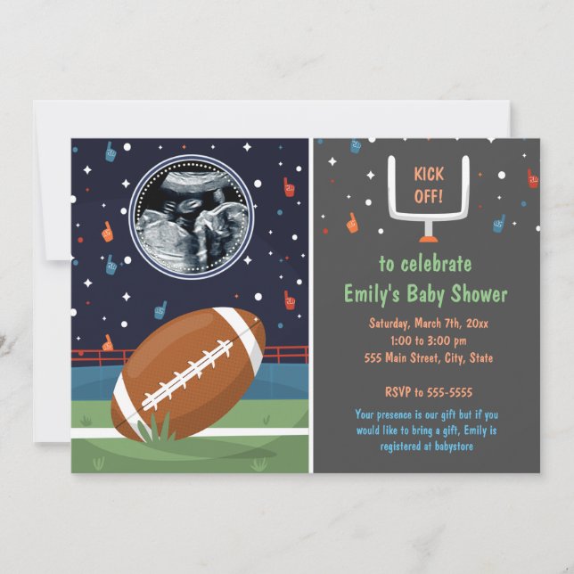 Invitación al fútbol con ducha de bebé de un niño  (Anverso)