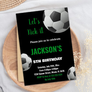 Invitación al fútbol de Black Ball Green Text